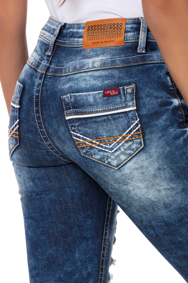 WK181 damskie jeansowe szorty z efektami zniszczenia