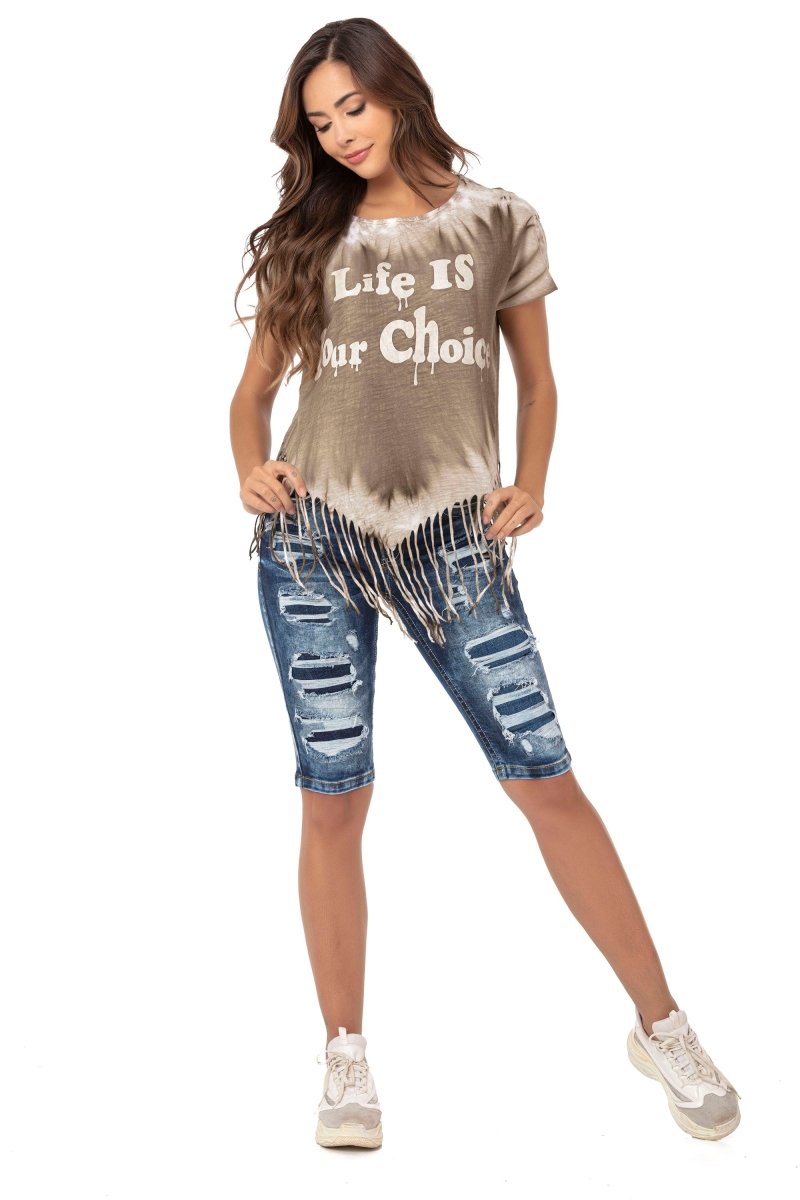 WK181 damskie jeansowe szorty z efektami zniszczenia