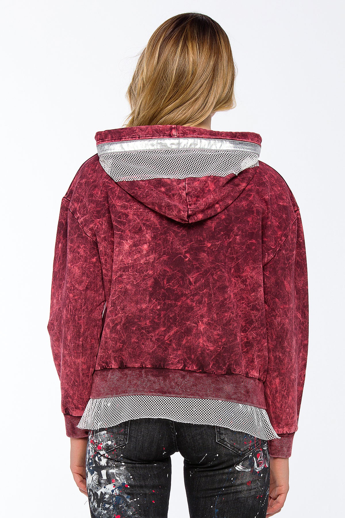 WL207 bluza damska z cyrkoniami i ozdobną siatką