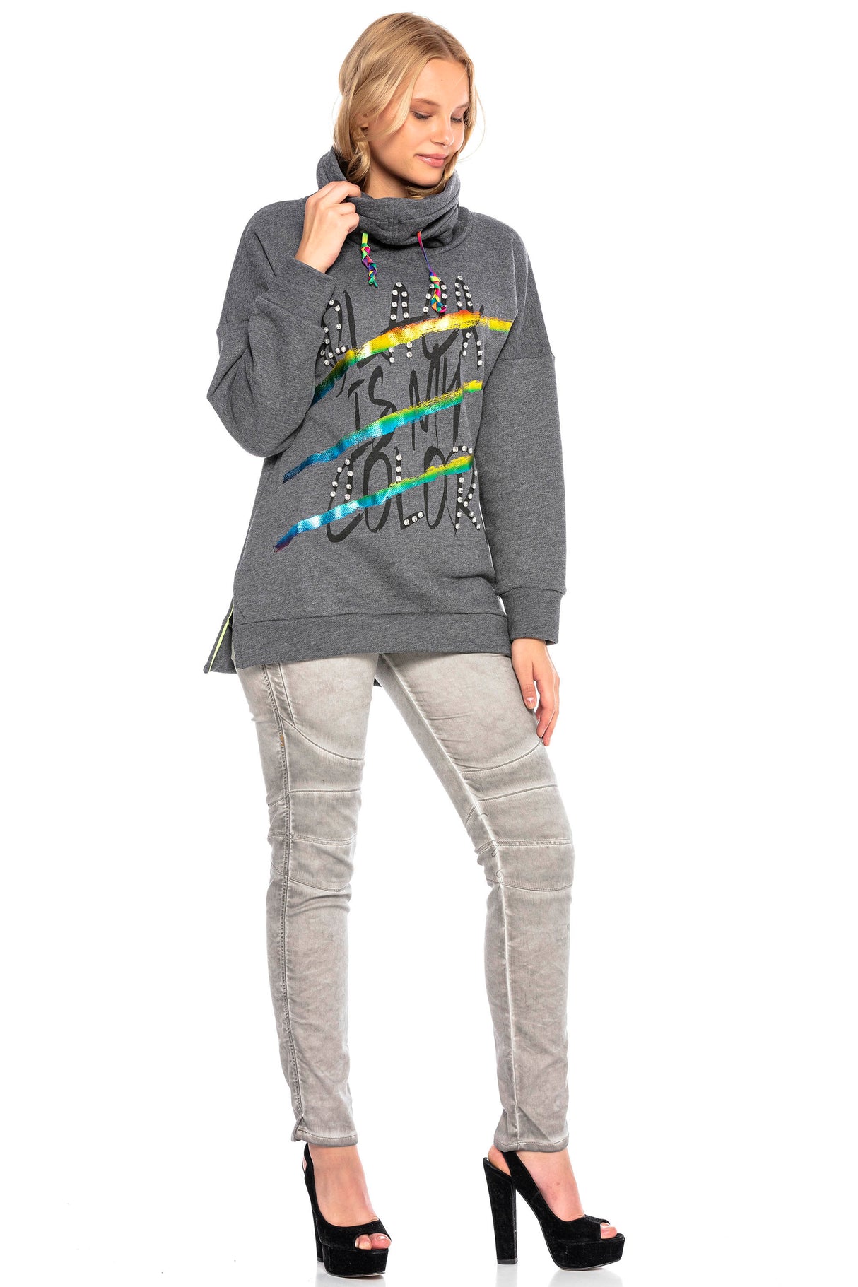 WL242 bluza damska z cyrkoniami i kołnierzem