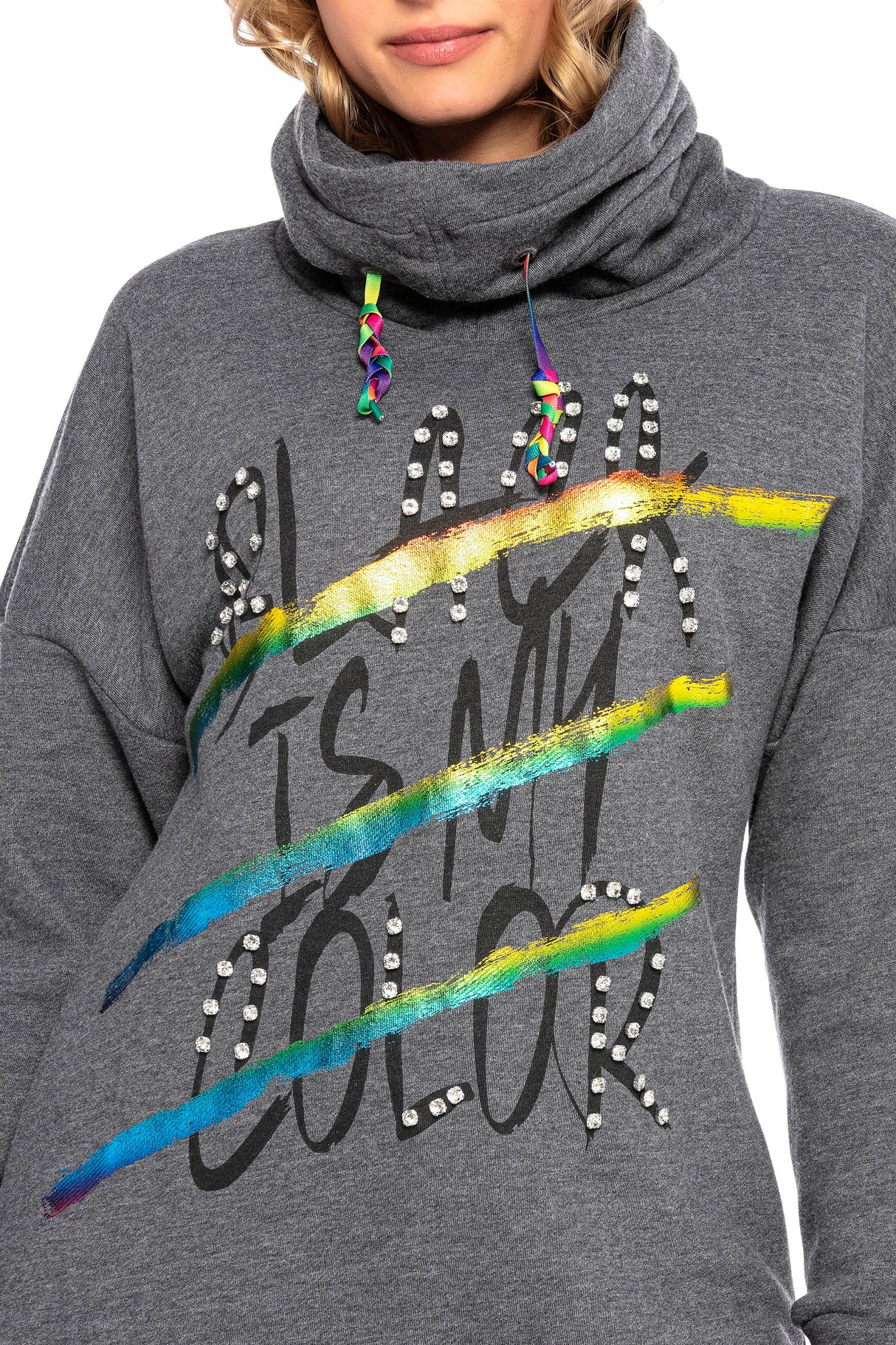 WL242 bluza damska z cyrkoniami i kołnierzem