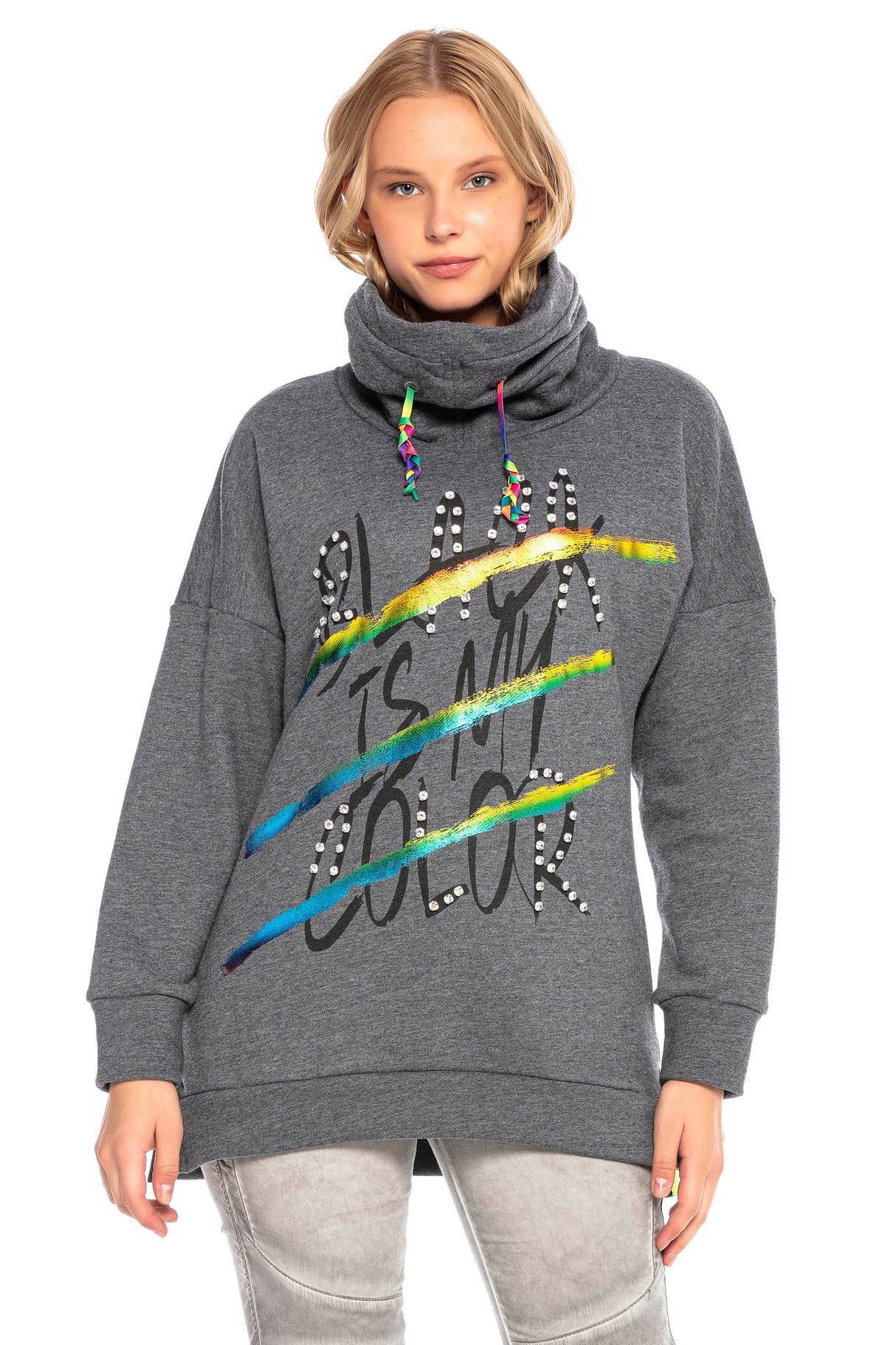 WL242 bluza damska z cyrkoniami i kołnierzem