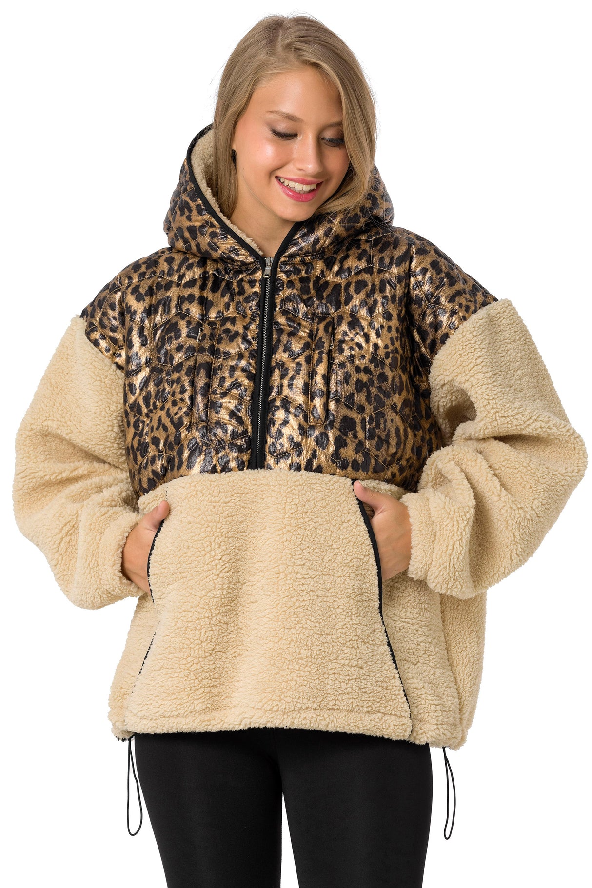 WL333 Damen Kapuzensweatshirt mit glänzendem Stepp-Element