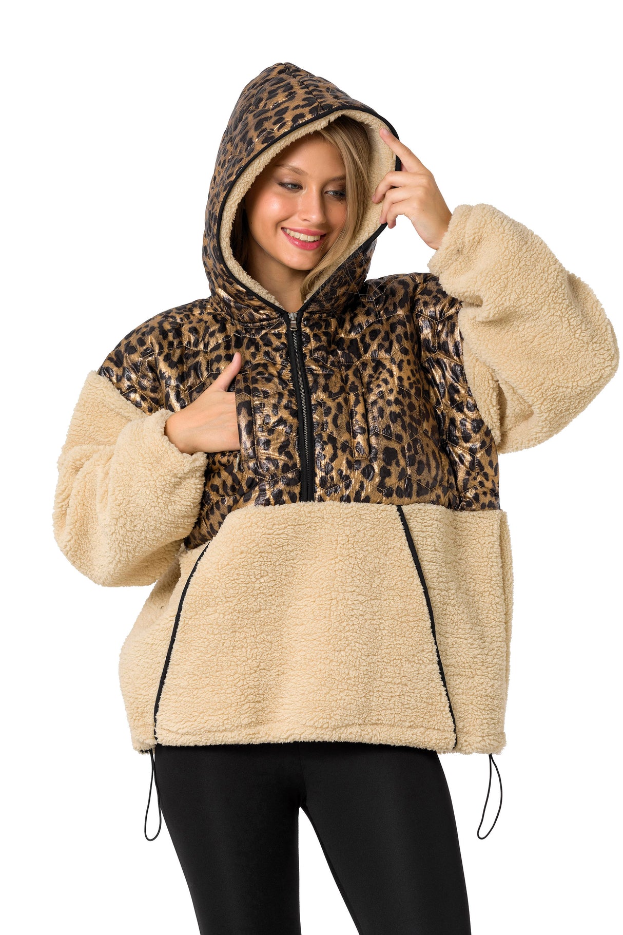 WL333 Damen Kapuzensweatshirt mit glänzendem Stepp-Element