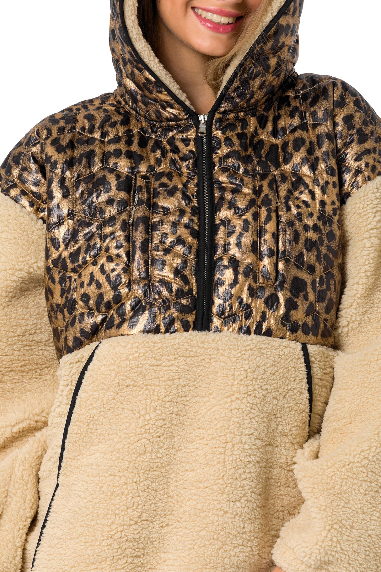 WL333 Damen Kapuzensweatshirt mit glänzendem Stepp-Element