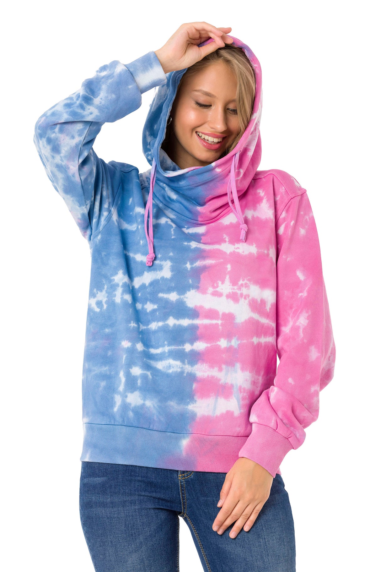 WL341 bluza damska z kapturem w batikowym stylu