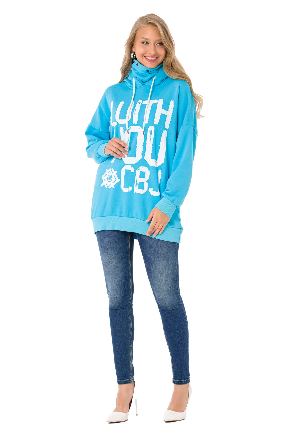 WL345 bluza damska z kapturem i kołnierzem