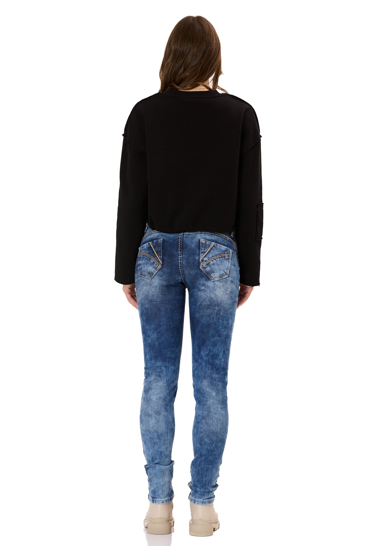 WL370 Donna Cropped Felpa – Schwarzes Kurzpullover mit Tunnelzug & Logo-Print | Stylischer Streetwear-Look für Alltag & Freizeit