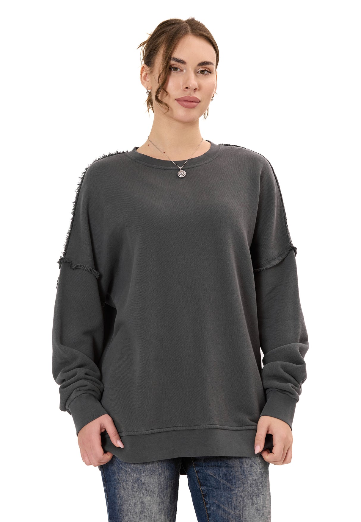 WL371 Damen Oversize Sweatshirt – Locker geschnittener Pullover mit Strukturmuster & Nahtdetails | Stylische Streetwear für Alltag & Freizeit