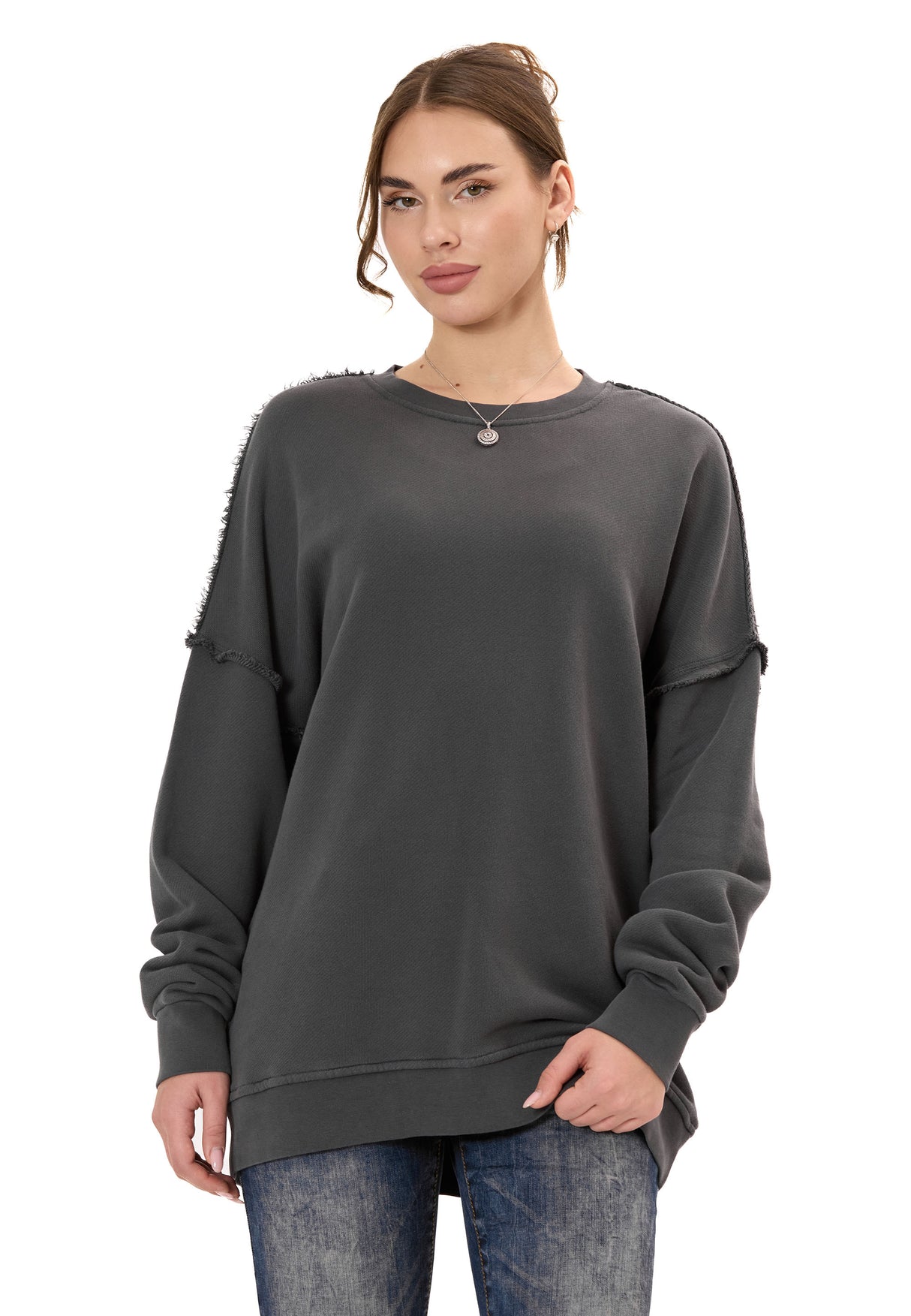 WL371 Damen Oversize Sweatshirt – Locker geschnittener Pullover mit Strukturmuster & Nahtdetails | Stylische Streetwear für Alltag & Freizeit