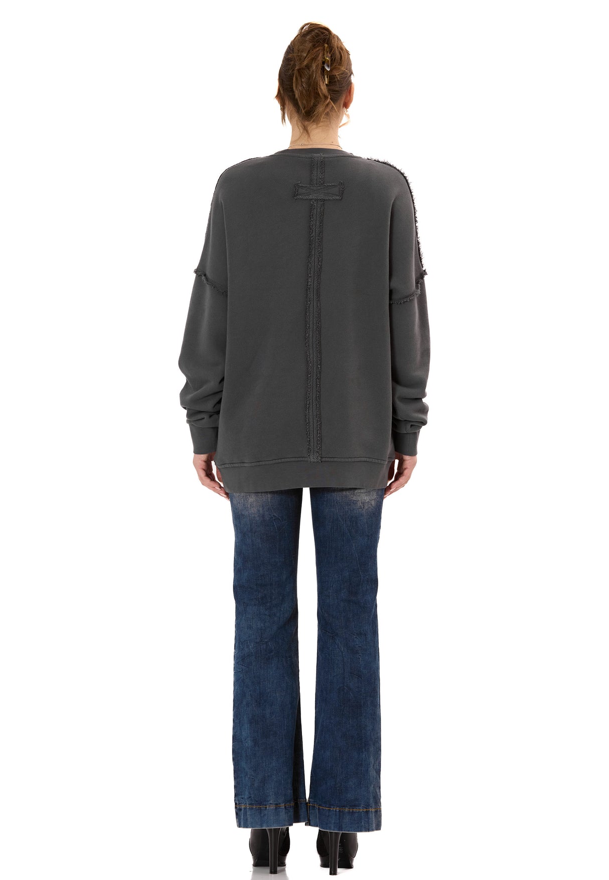 WL371 Damen Oversize Sweatshirt – Locker geschnittener Pullover mit Strukturmuster & Nahtdetails | Stylische Streetwear für Alltag & Freizeit