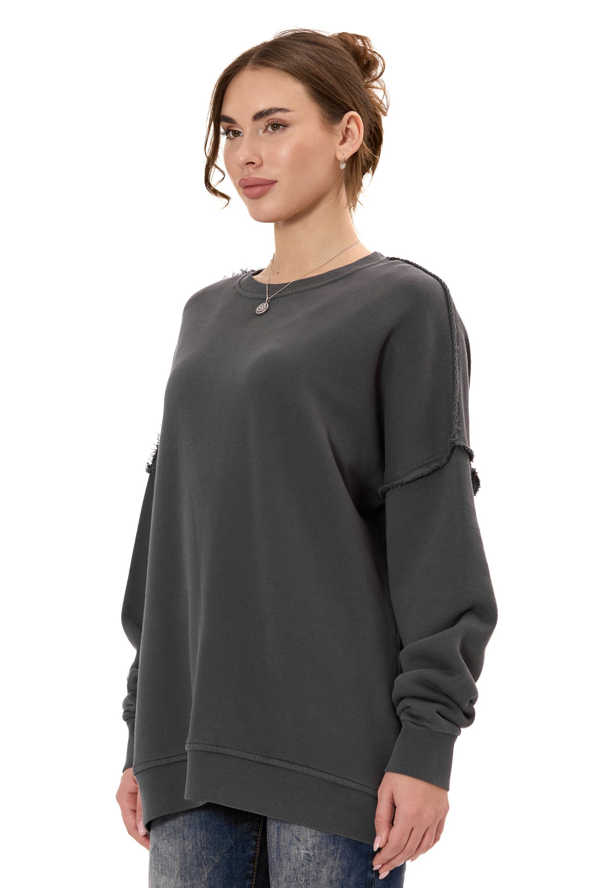 WL371 Damen Oversize Sweatshirt – Locker geschnittener Pullover mit Strukturmuster & Nahtdetails | Stylische Streetwear für Alltag & Freizeit