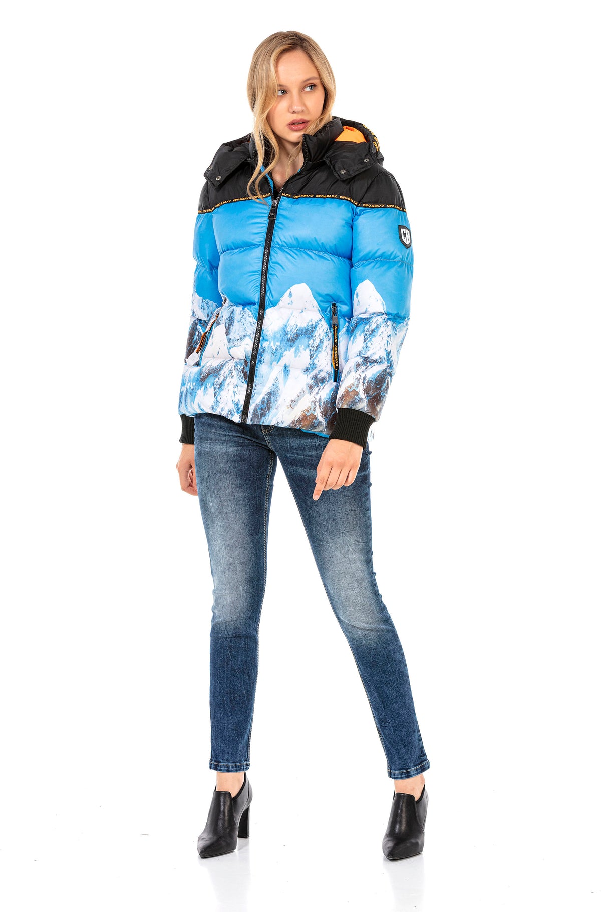 WM119 damska kurtka zimowa z motywem gór