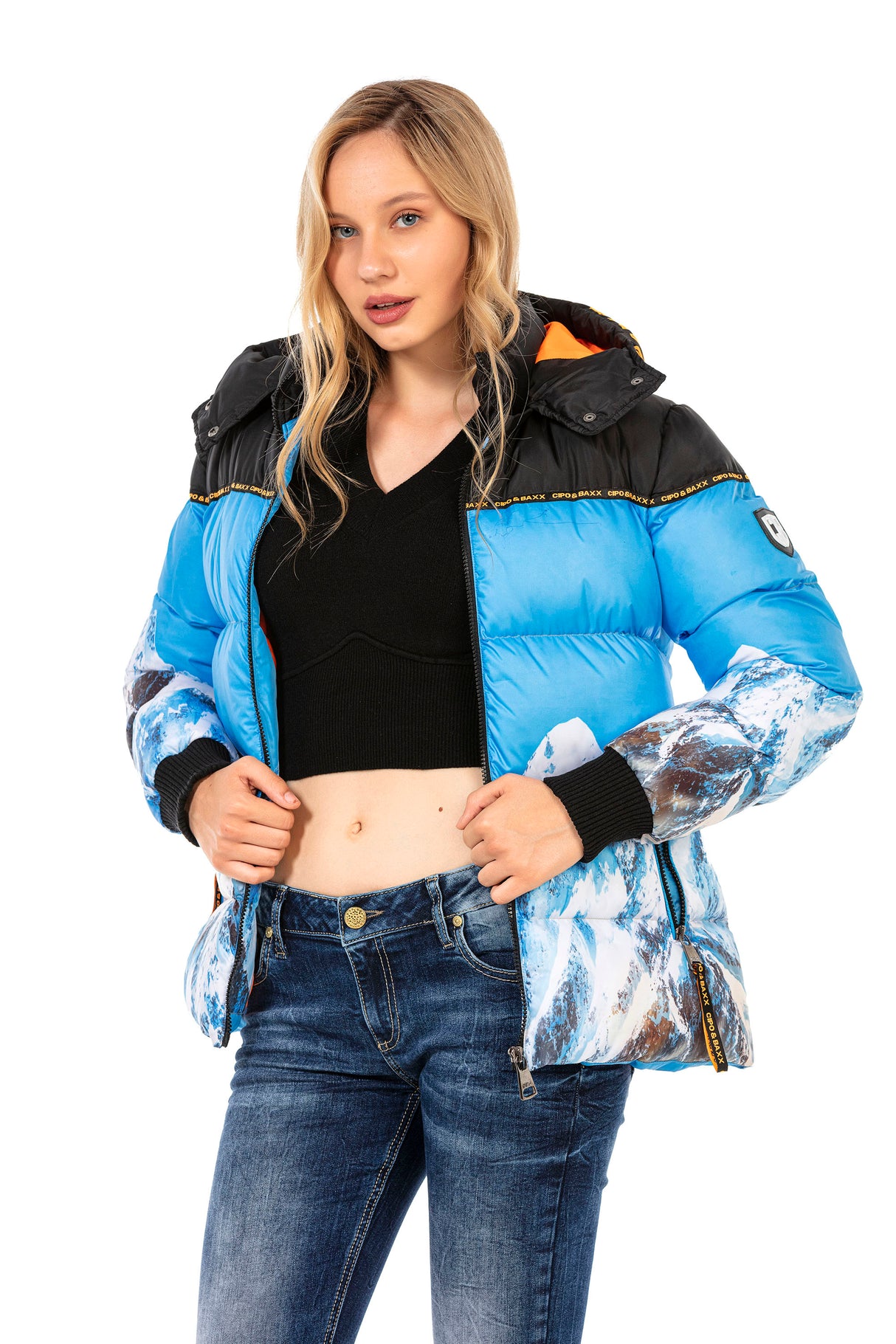 WM119 damska kurtka zimowa z motywem gór