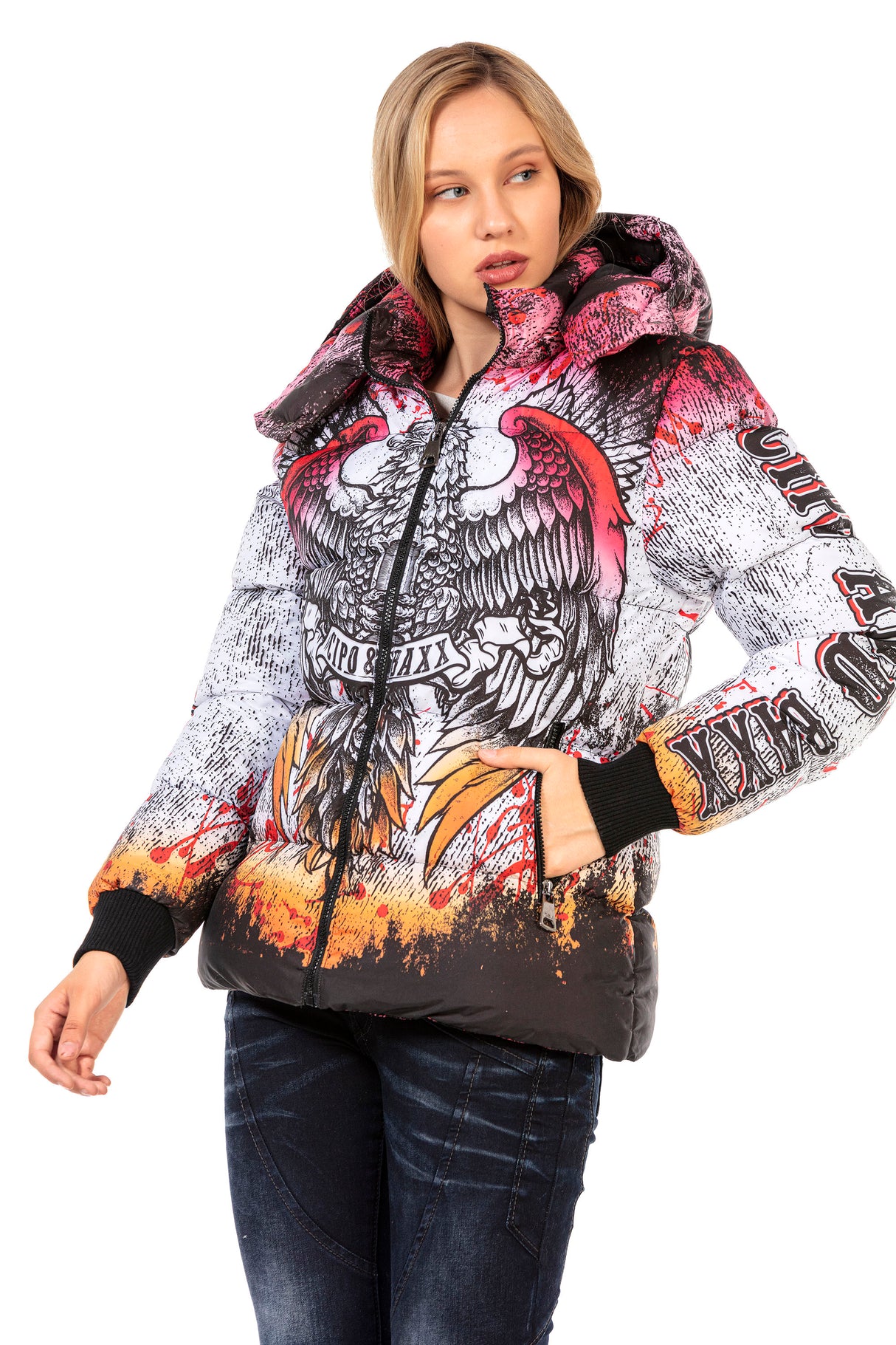 WM130 kurtka damska zimowa z nadrukiem