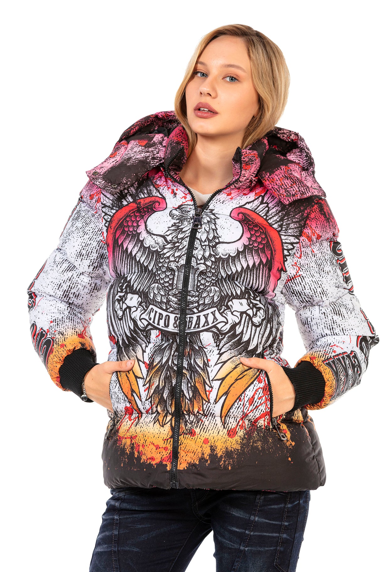 WM130 kurtka damska zimowa z nadrukiem