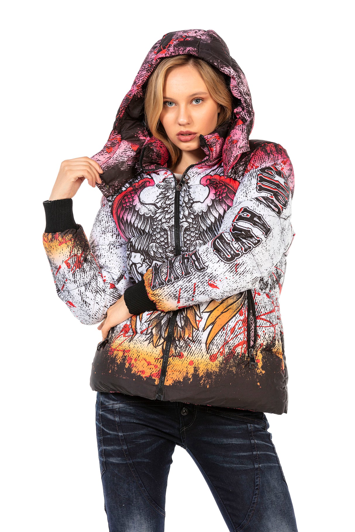 WM130 kurtka damska zimowa z nadrukiem