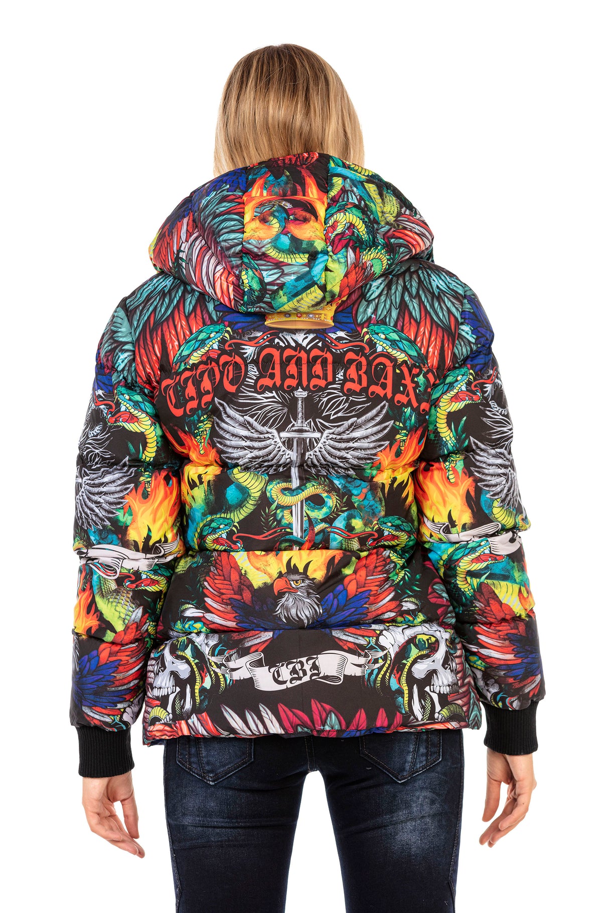 WM131 kurtka damska zimowa z kolorowym nadrukiem