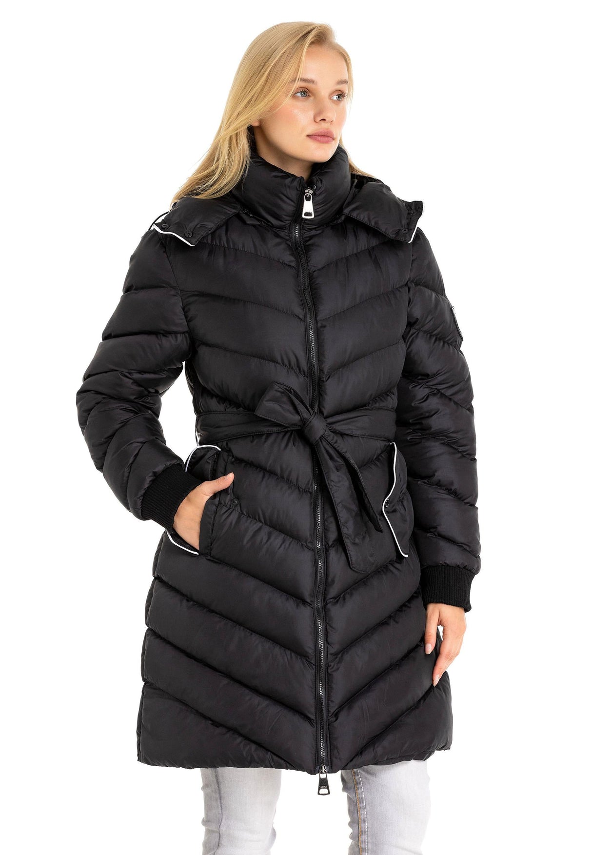 WM135 damska zimowa kurtka pikowana z kapturem