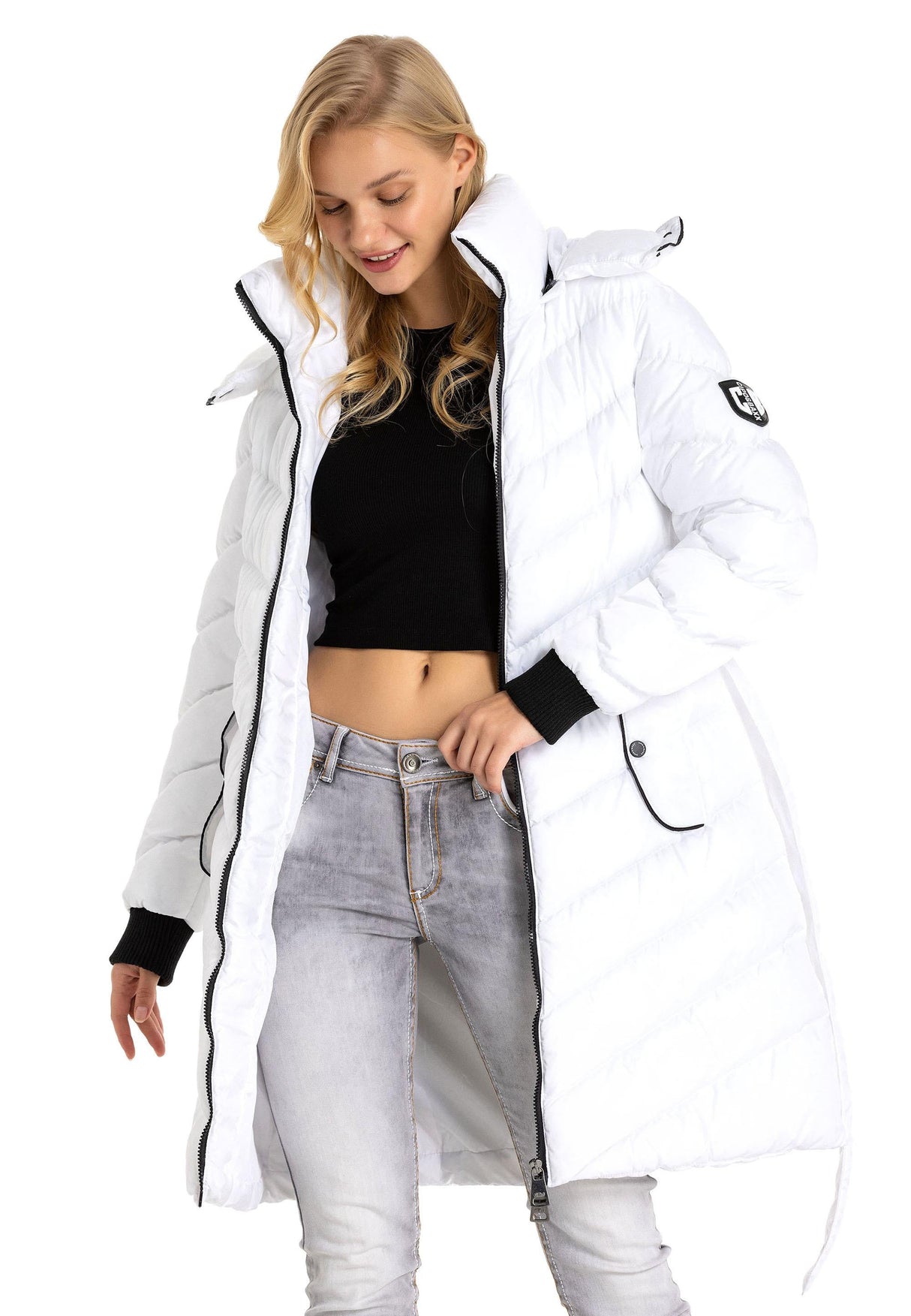 WM135 damska zimowa kurtka pikowana z kapturem