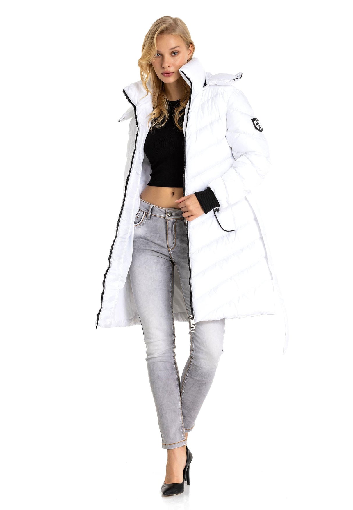 WM135 damska zimowa kurtka pikowana z kapturem