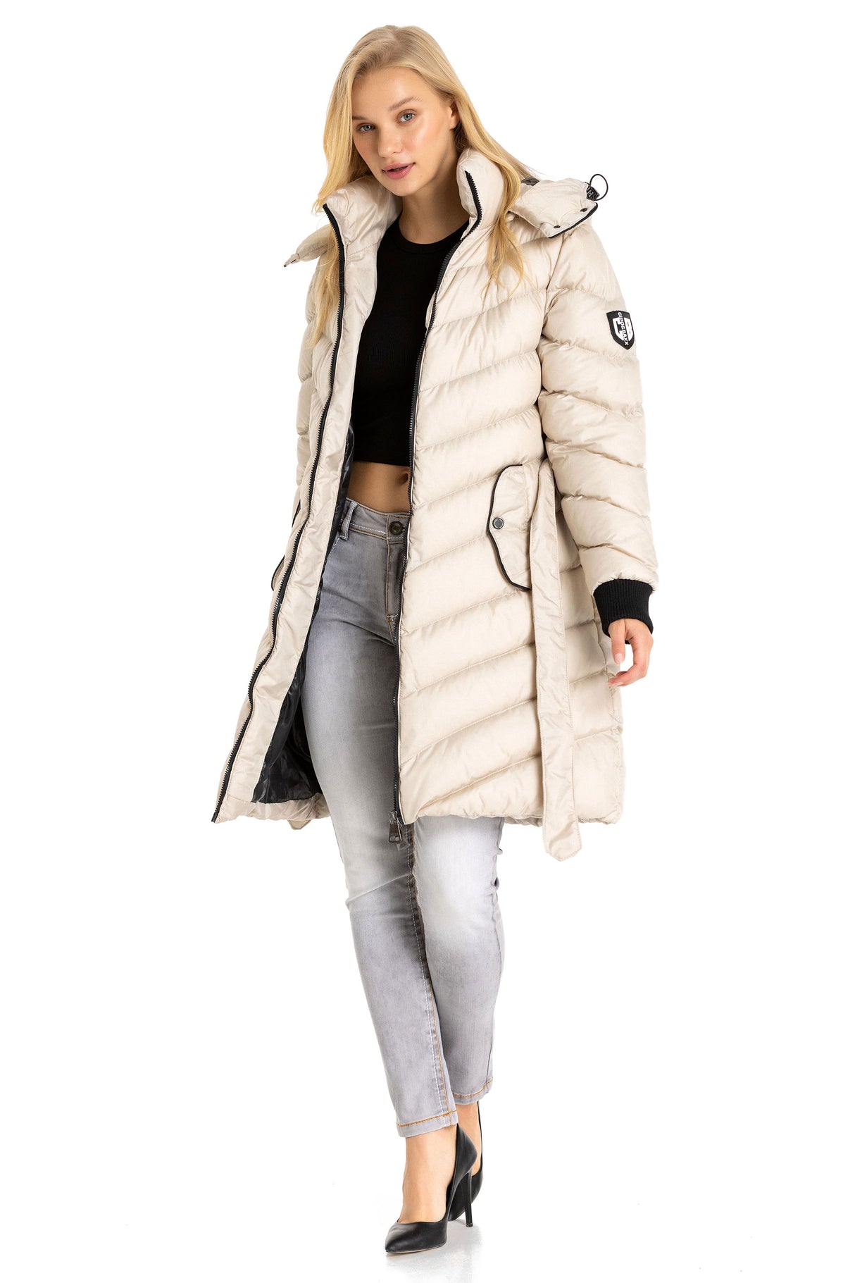 WM135 damska zimowa kurtka pikowana z kapturem