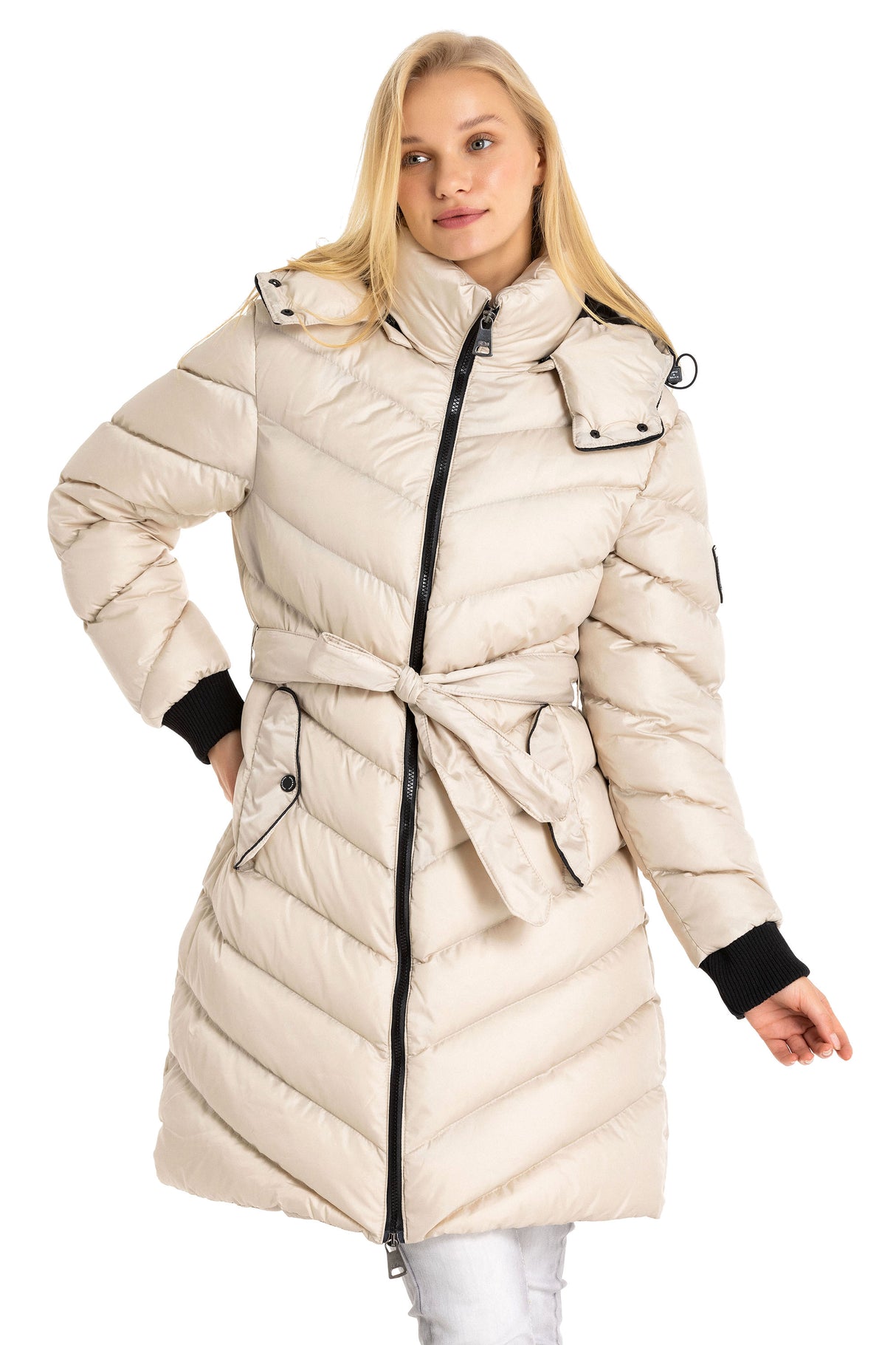 WM135 damska zimowa kurtka pikowana z kapturem