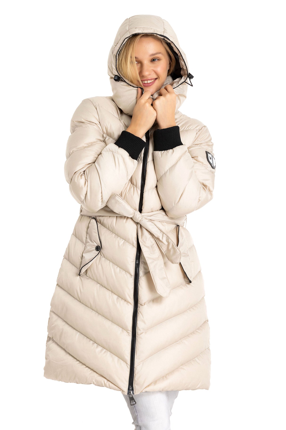 WM135 damska zimowa kurtka pikowana z kapturem
