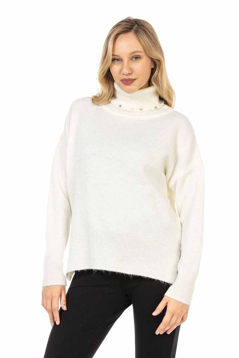 WP217 sweter damski z kapturem i perłami