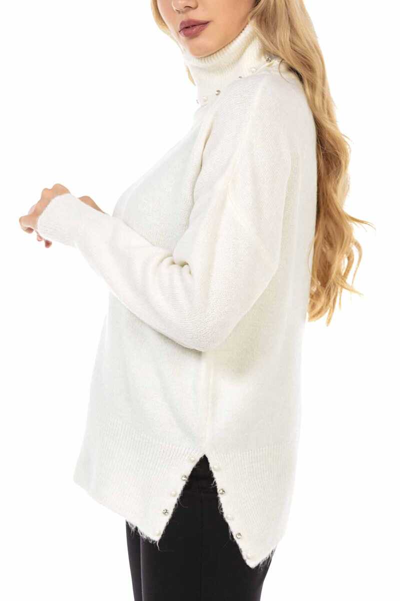 WP217 sweter damski z kapturem i perłami