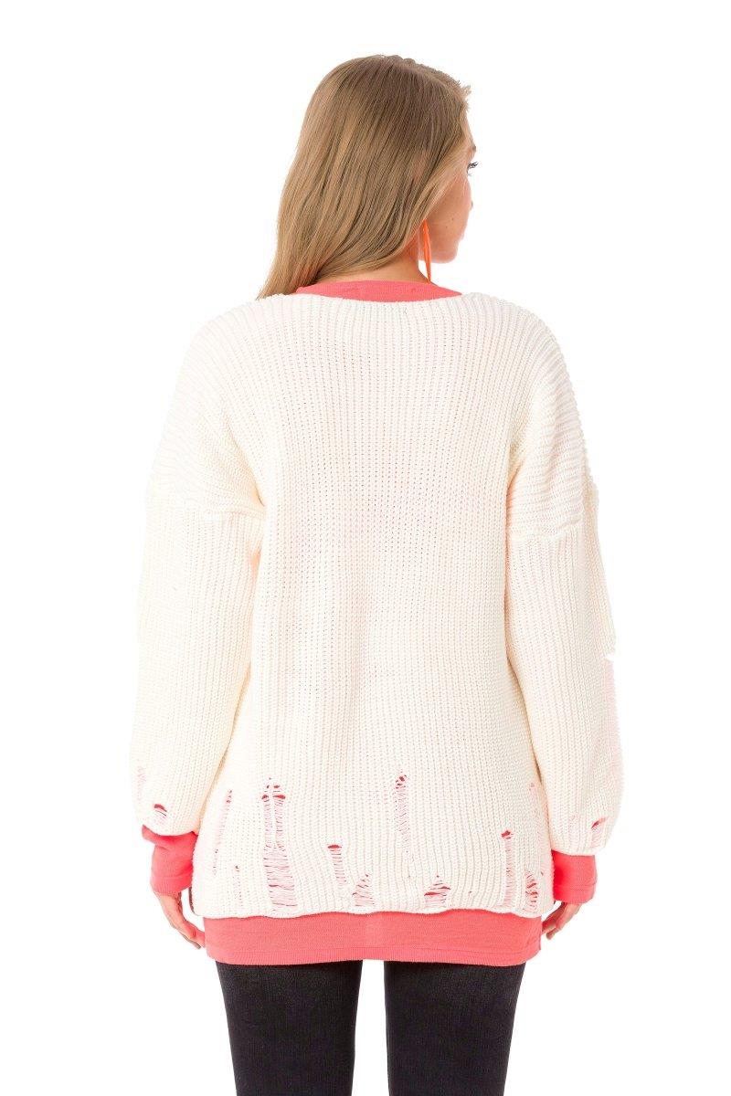 WP240 Damen Strickpullover mit kontrastfarbigem Longsleeve