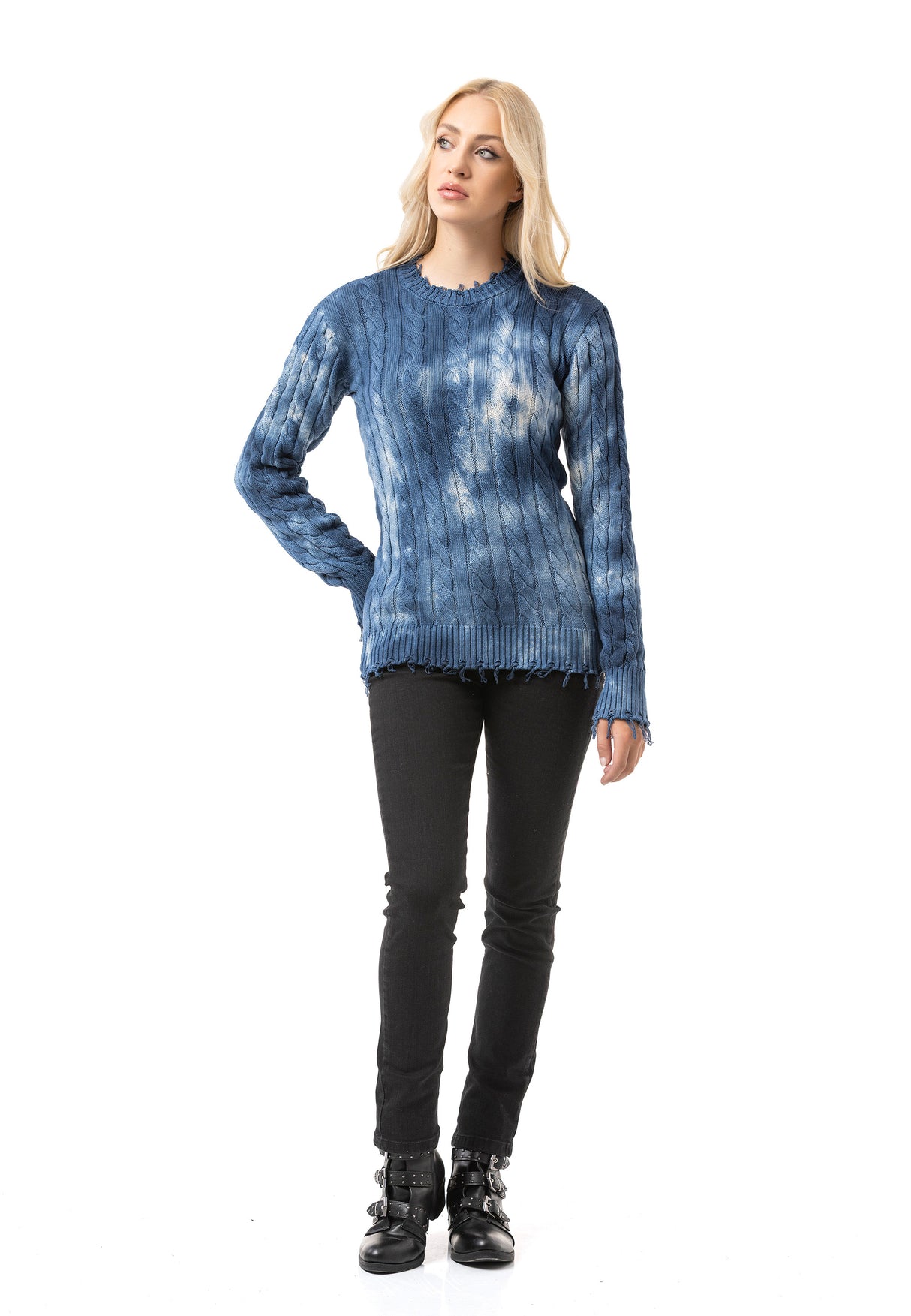 WP268 Pull en maille pour femme – Pull à motif tie-dye et structure côtelée | Look casual moderne pour tous les jours et streetwear