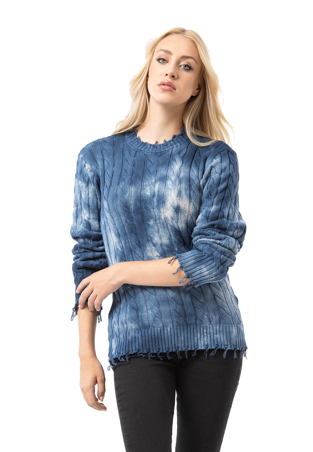 WP268 Pull en maille pour femme – Pull à motif tie-dye et structure côtelée | Look casual moderne pour tous les jours et streetwear