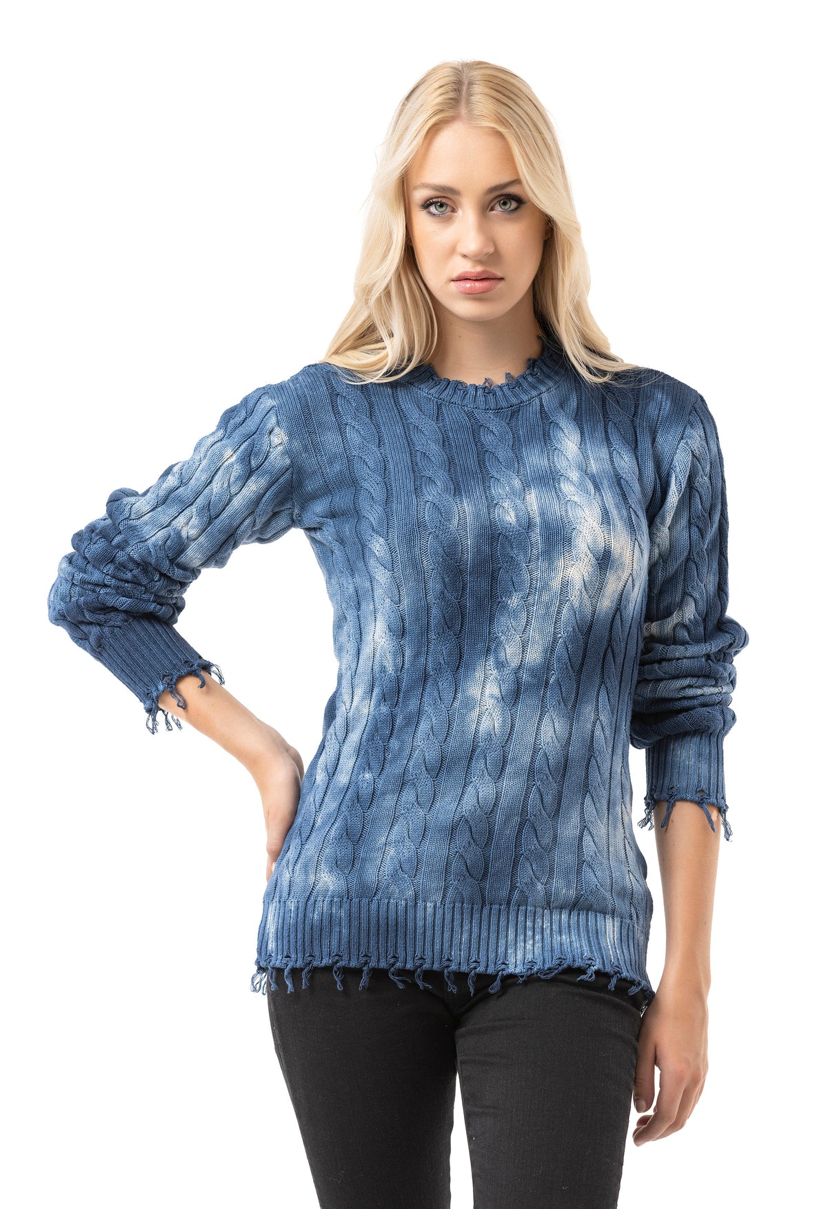 WP268 Pull en maille pour femme – Pull à motif tie-dye et structure côtelée | Look casual moderne pour tous les jours et streetwear