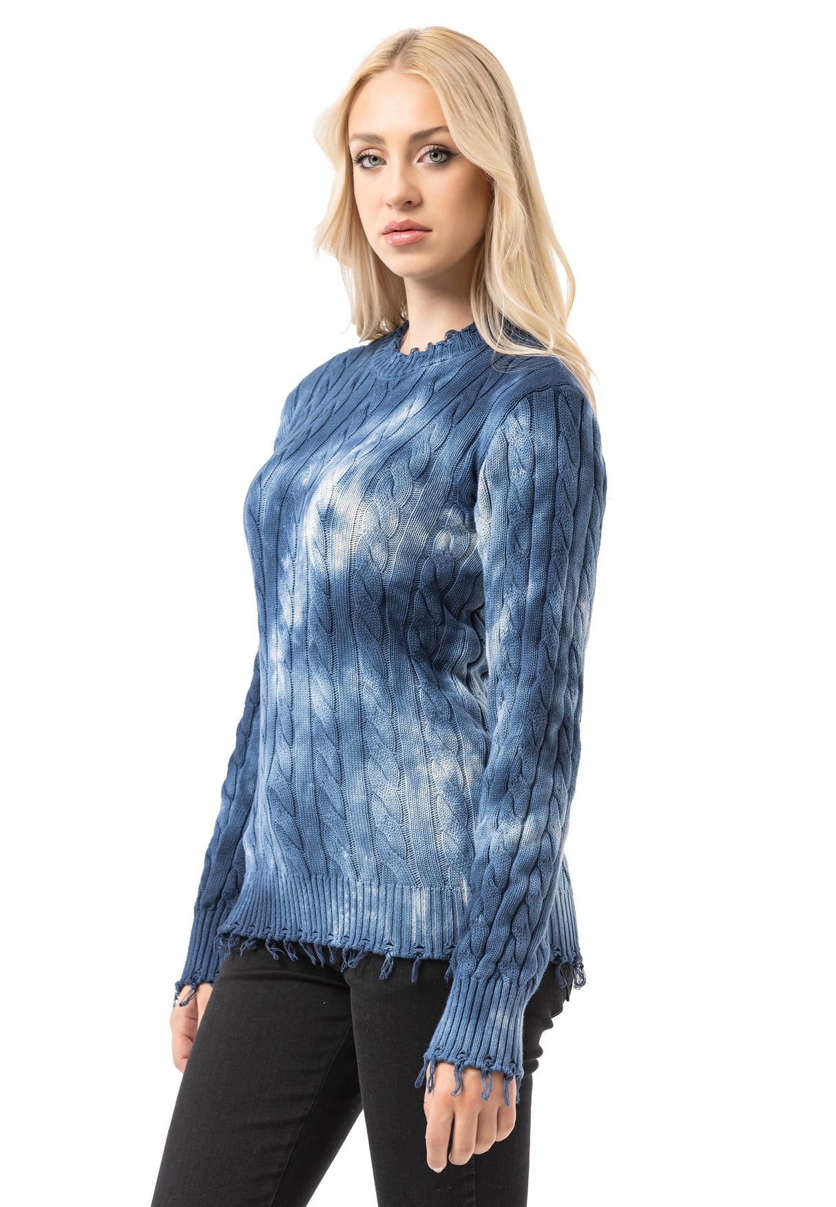 WP268 Pull en maille pour femme – Pull à motif tie-dye et structure côtelée | Look casual moderne pour tous les jours et streetwear