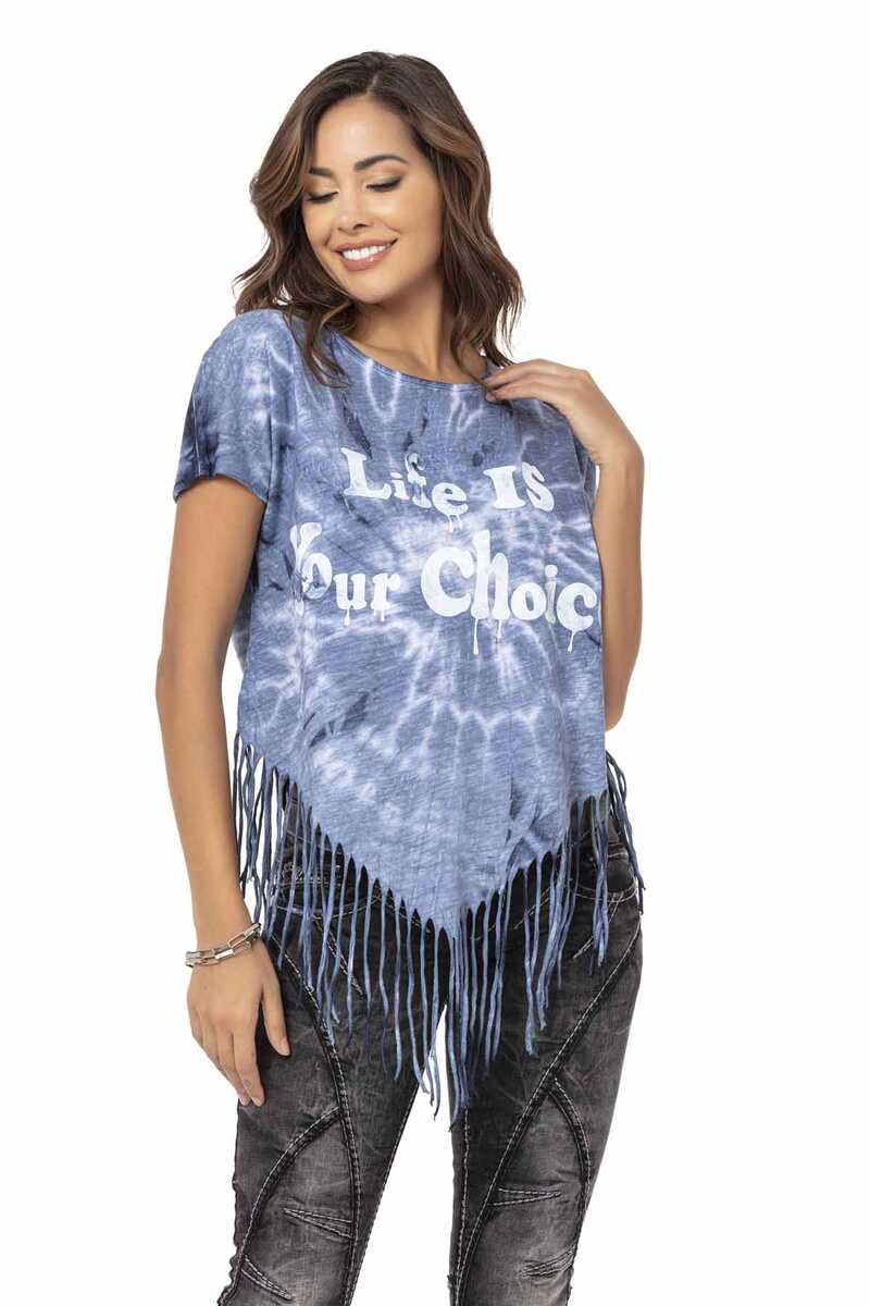 WT318 T-shirt damski z frędzlami