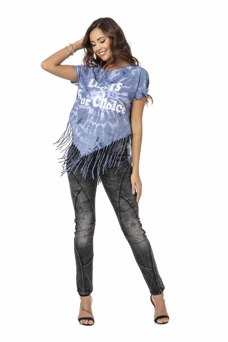 WT318 T-shirt damski z frędzlami