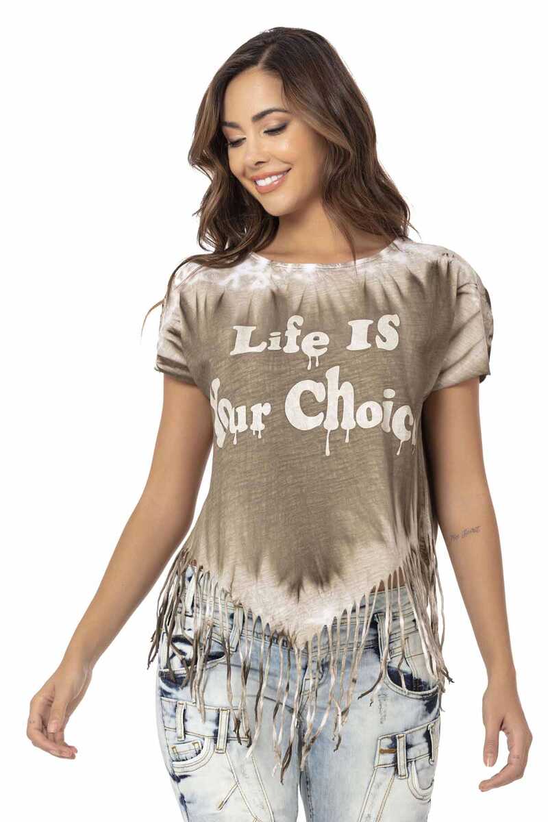 WT318 T-shirt damski z frędzlami