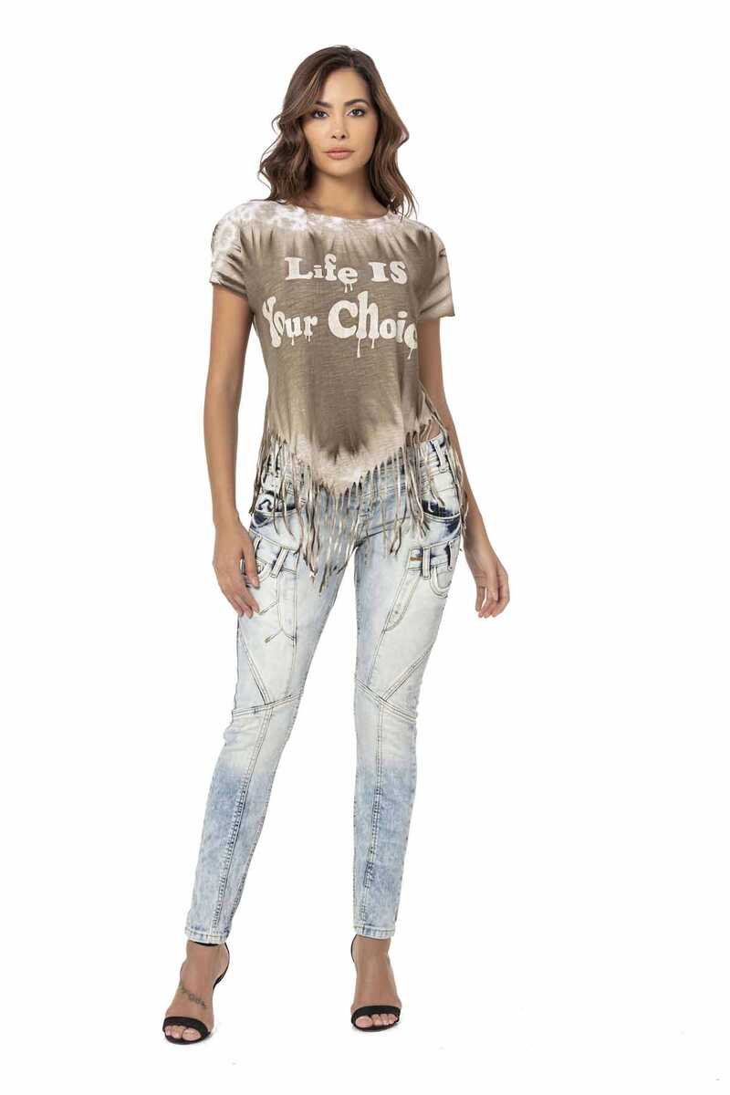 WT318 T-shirt damski z frędzlami