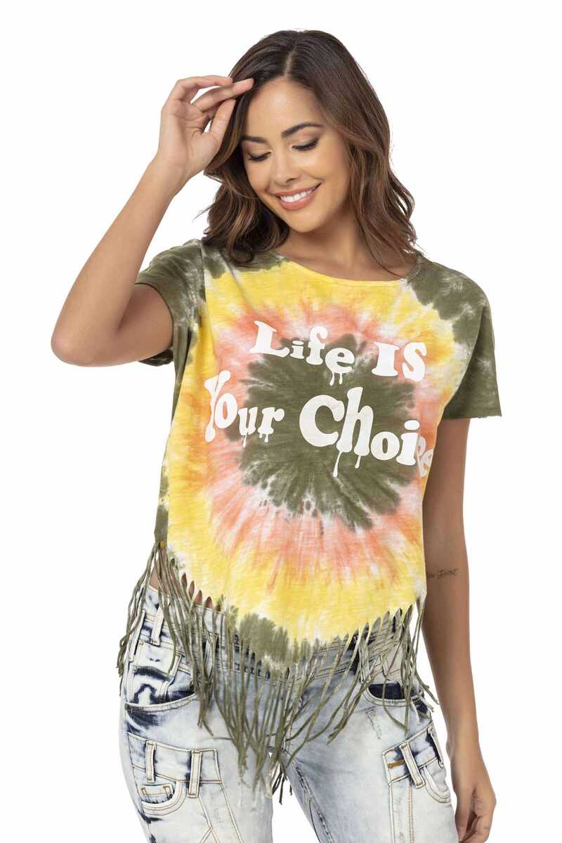 WT318 T-shirt damski z frędzlami