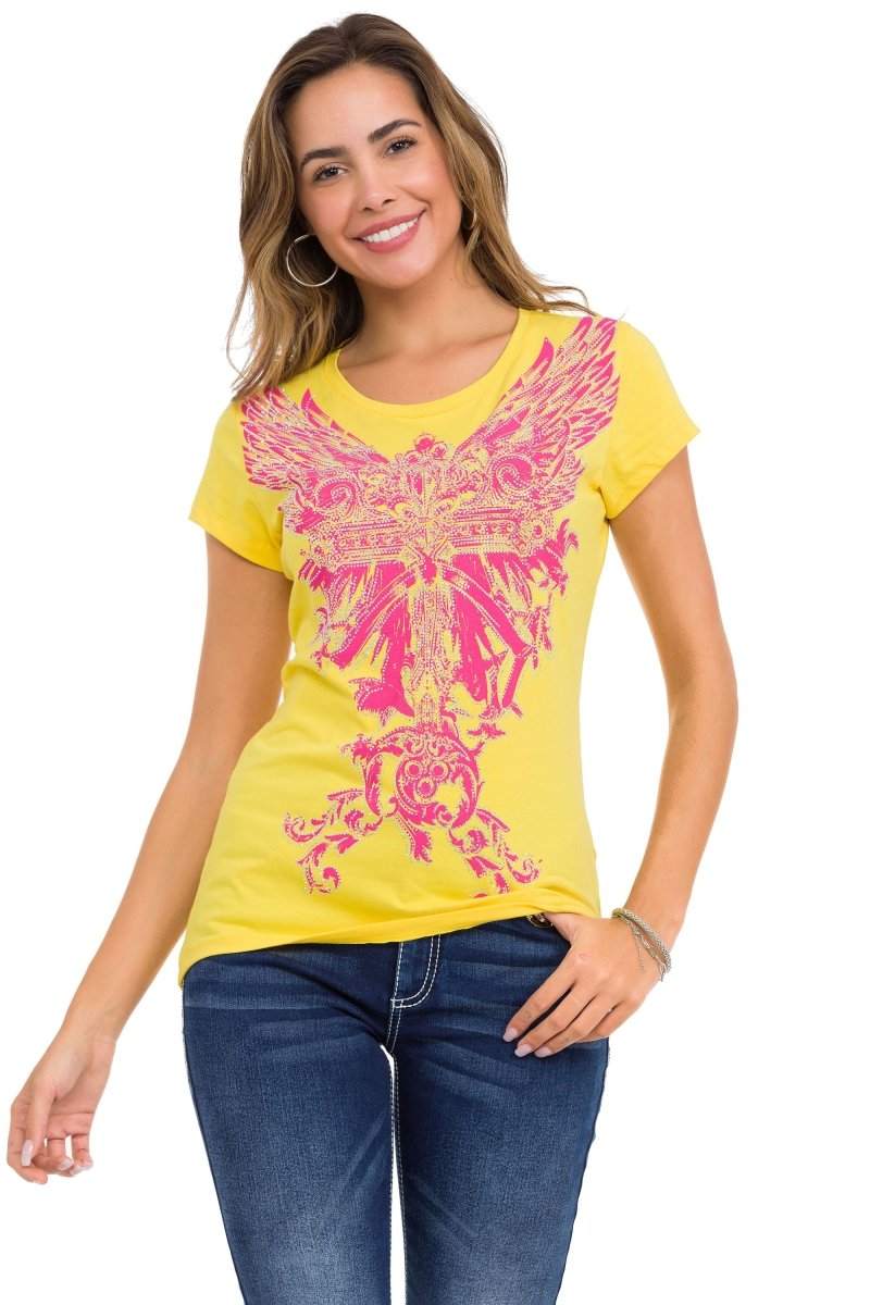 WT341 T-shirt damski z kamieniami