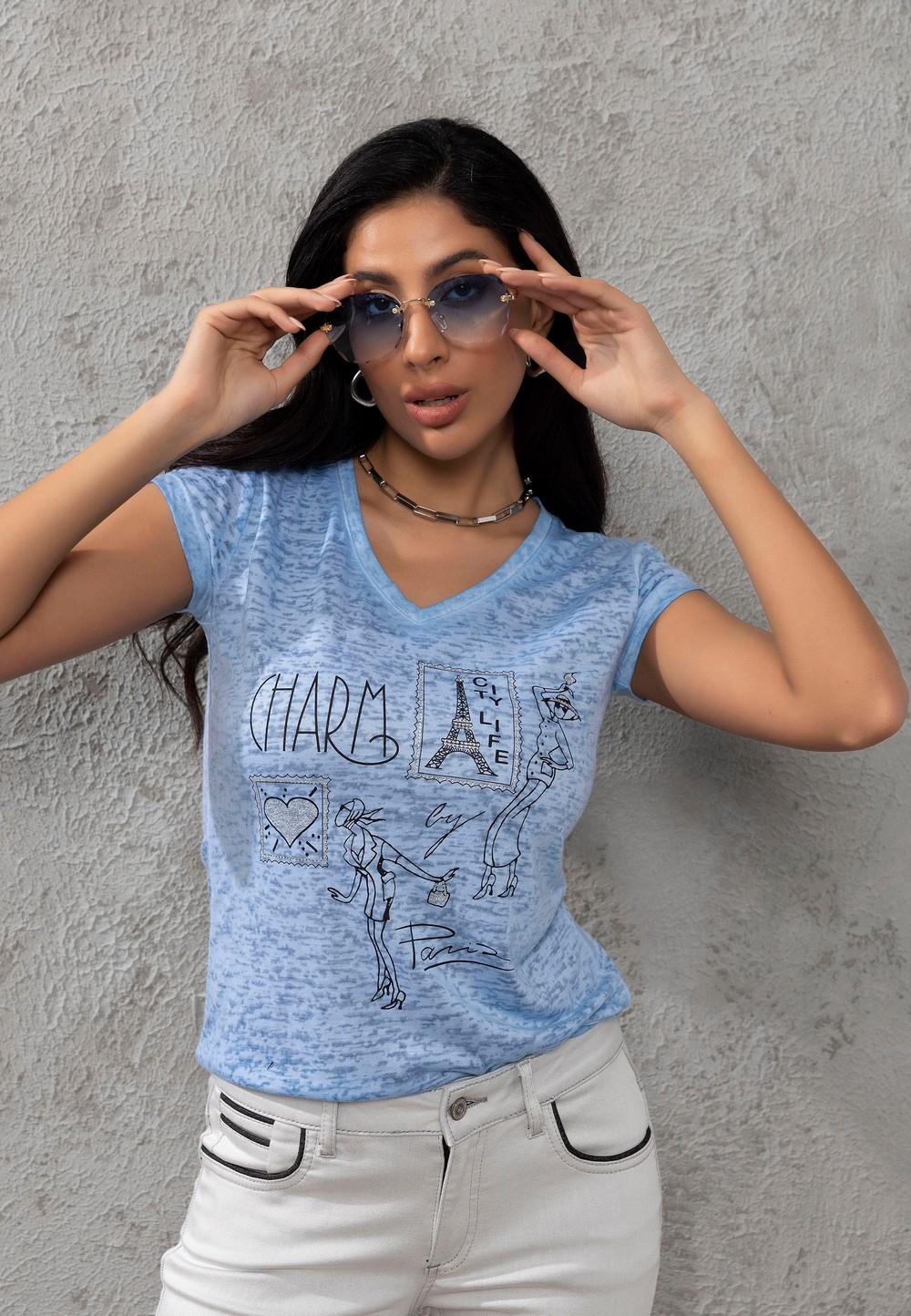 WT344 T-shirt damski z przyciągającym wzrok nadrukiem