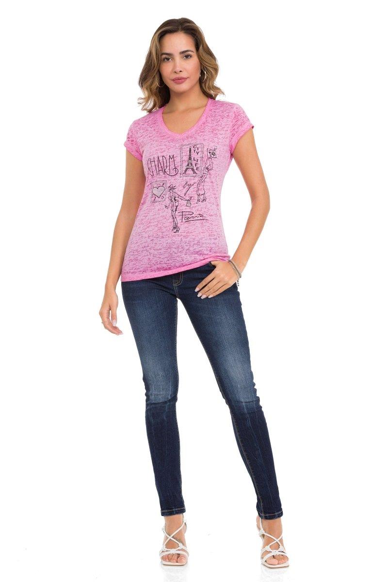 WT344 T-shirt damski z przyciągającym wzrok nadrukiem