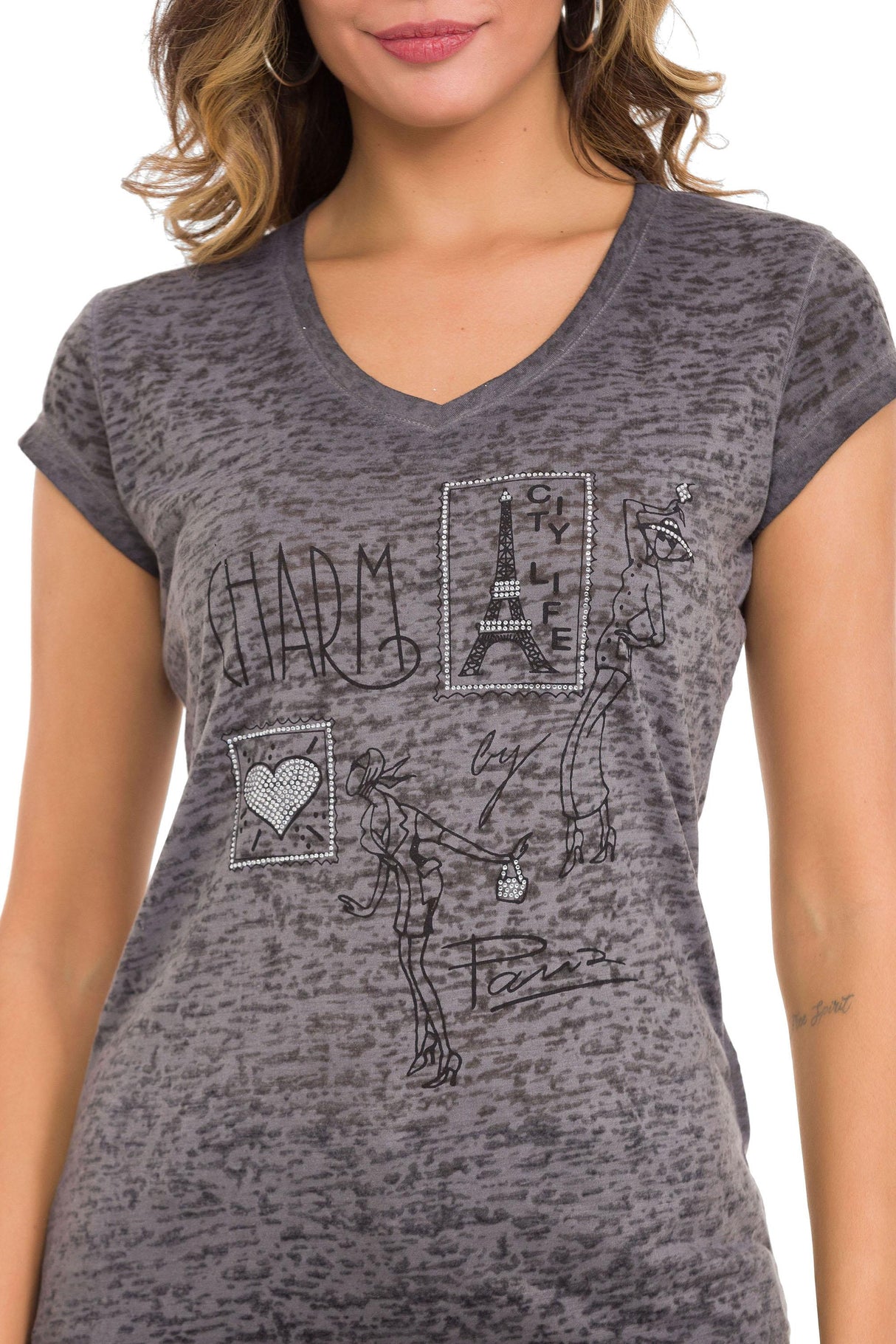 WT344 T-shirt damski z przyciągającym wzrok nadrukiem