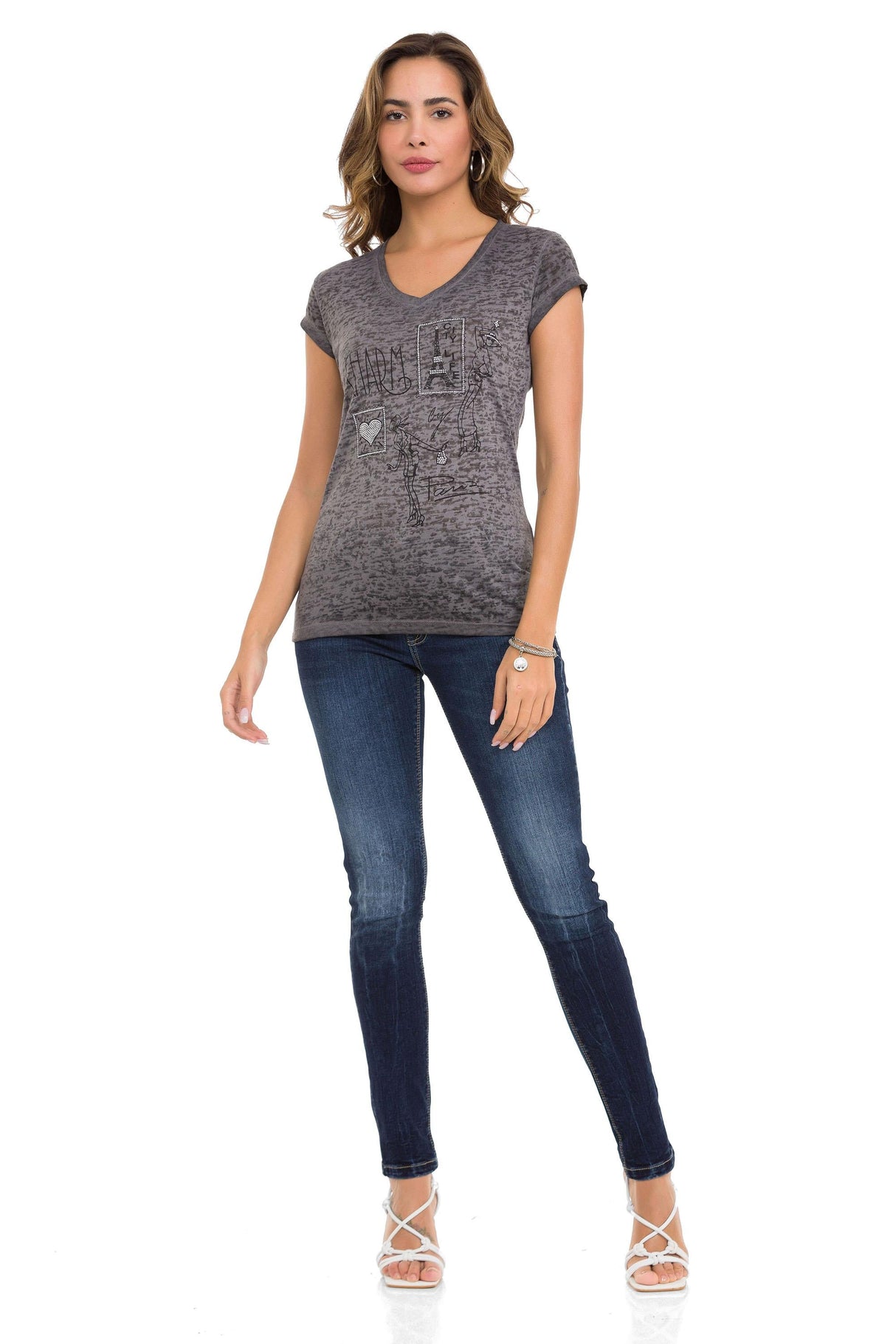 WT344 T-shirt damski z przyciągającym wzrok nadrukiem