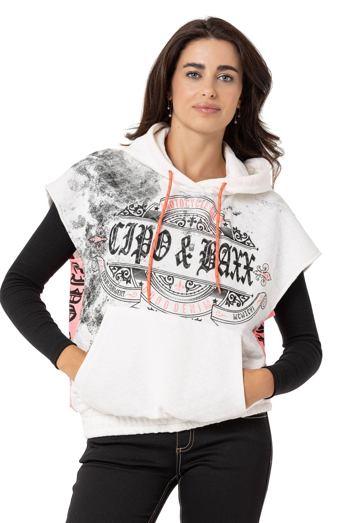 WT374 T-shirt damski z kapturem