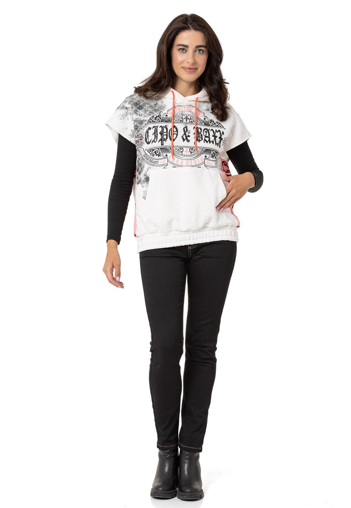 WT374 T-shirt damski z kapturem