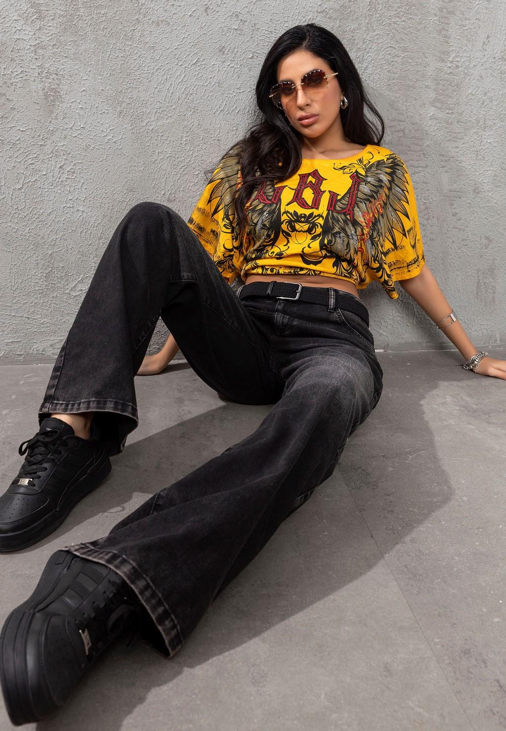 WT377 T-shirt damski z dużym nadrukiem