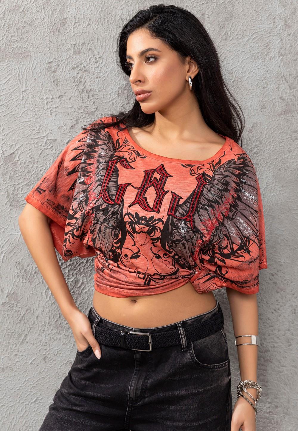 WT377 T-shirt damski z dużym nadrukiem