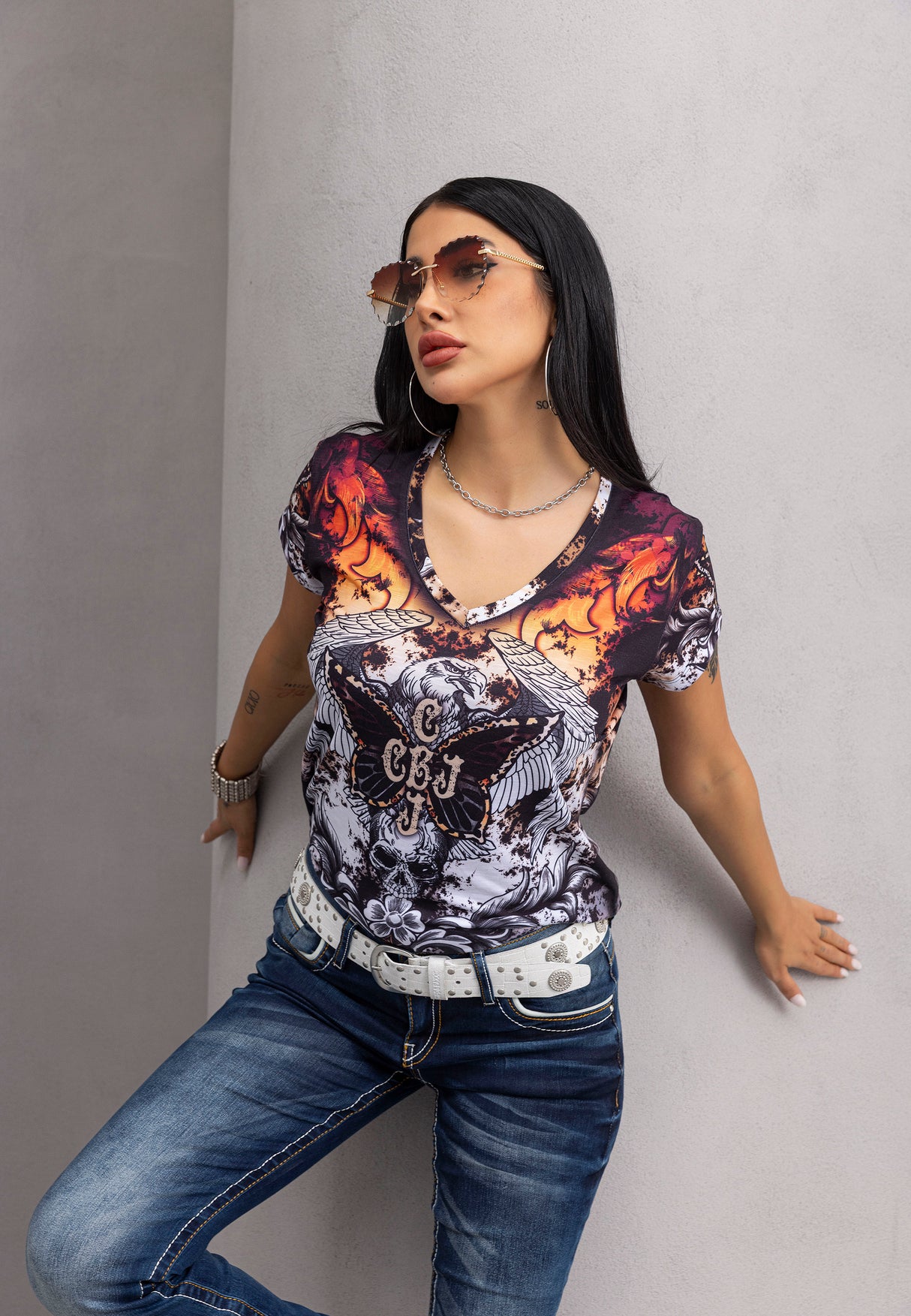 WT383 Mujer Camiseta – Estilo digital con diseño llamativo